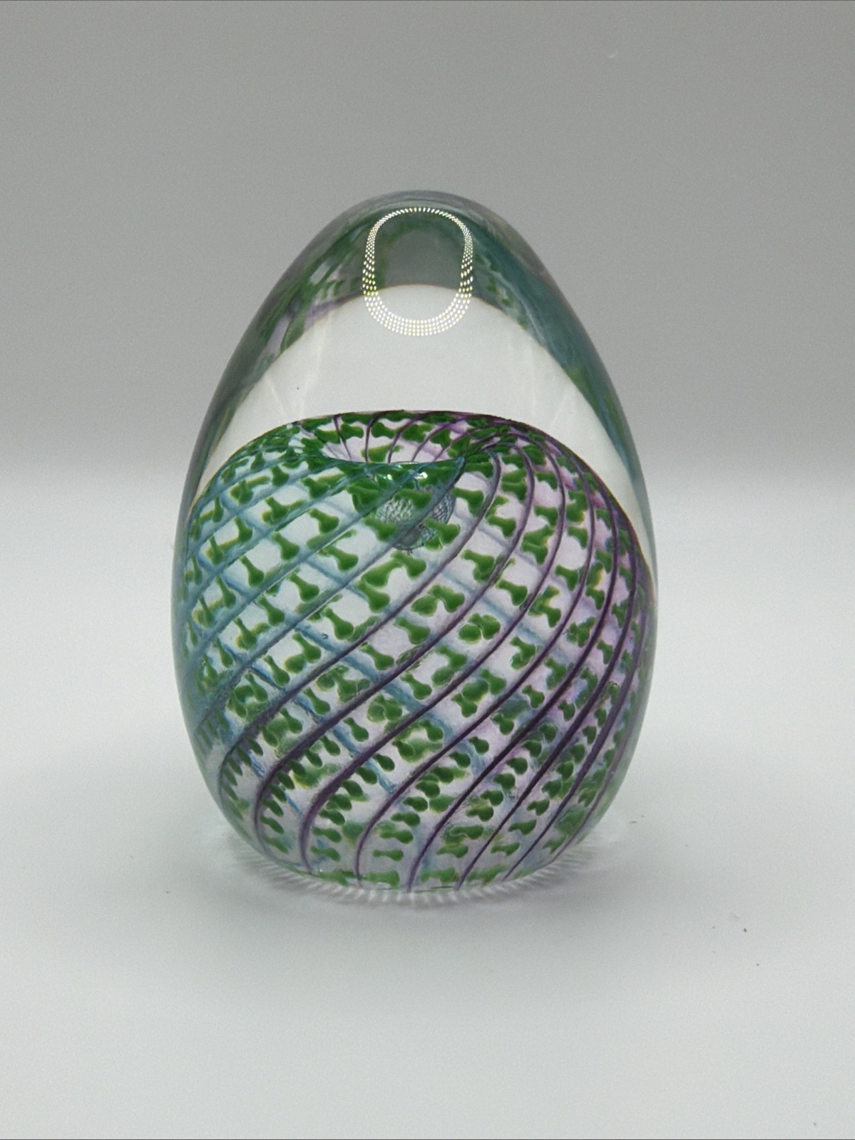 Vintage Art Glass Egg-Shaped Paperweight Swirl Design Signed Fire Ranch 2002