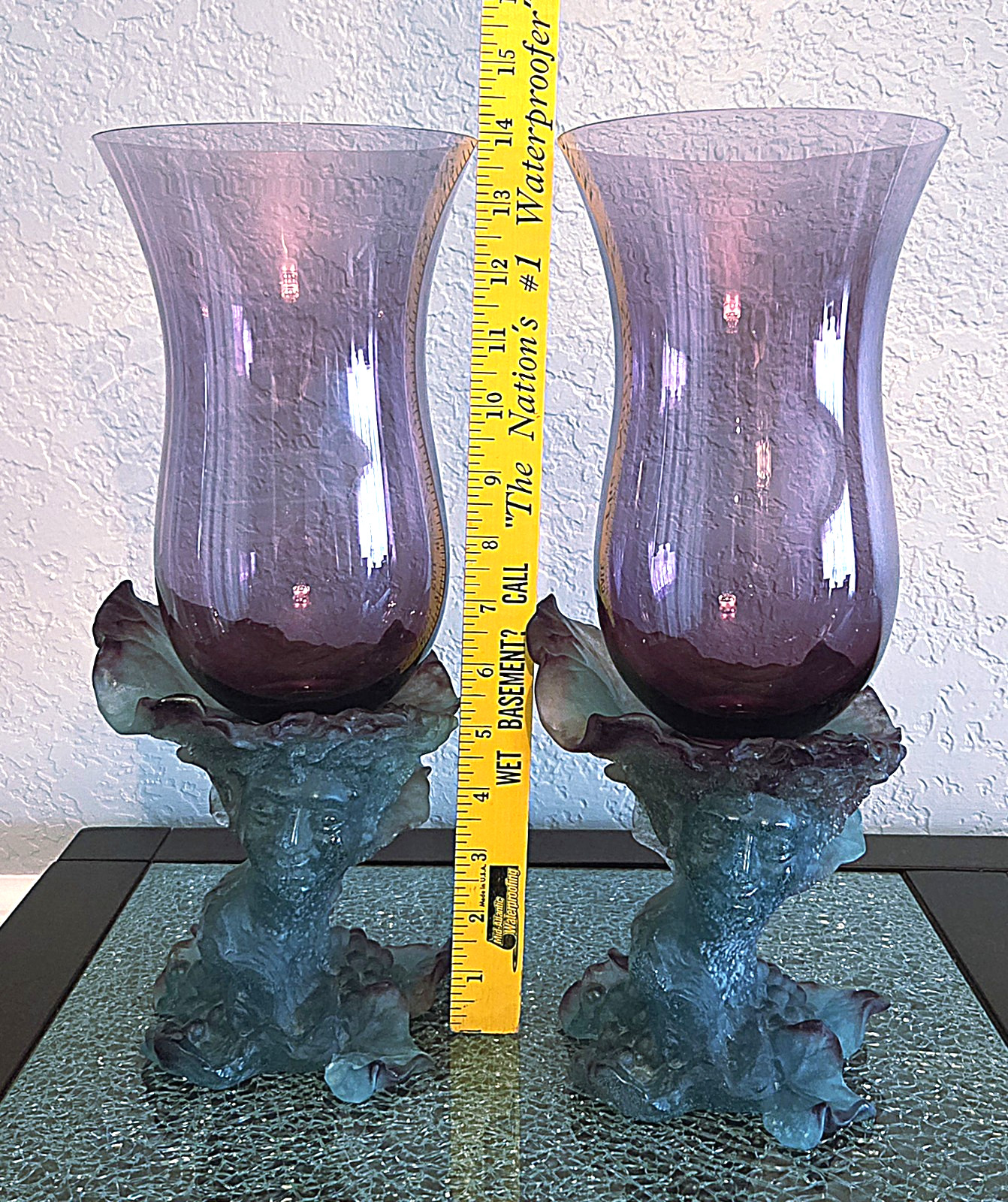 Vtg Daum France Pare De Verre Bacchus Collection Hurricane Candle Holders READ