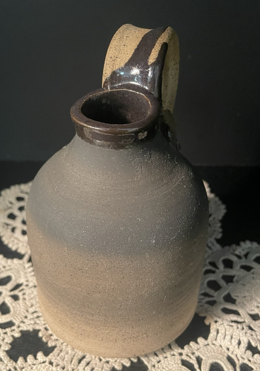 Vtg Hand Thrown Stoneware Jug Drip Glaze Finish Studio Pottery 5” Signed & Dated