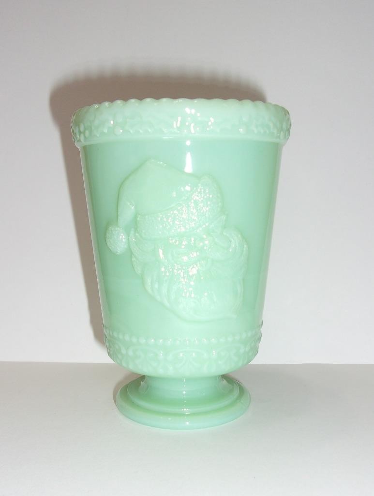Mosser Glass Jadeite Jade Green Santa Claus Cup, Tumbler, Votive Candle Holder