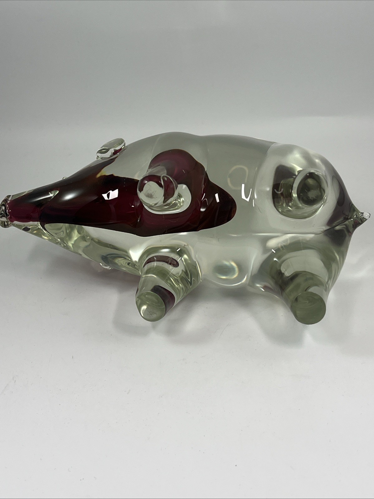 Vintage Murano Sommerso Large Pink and Clear Glass Pig Boar Figurine