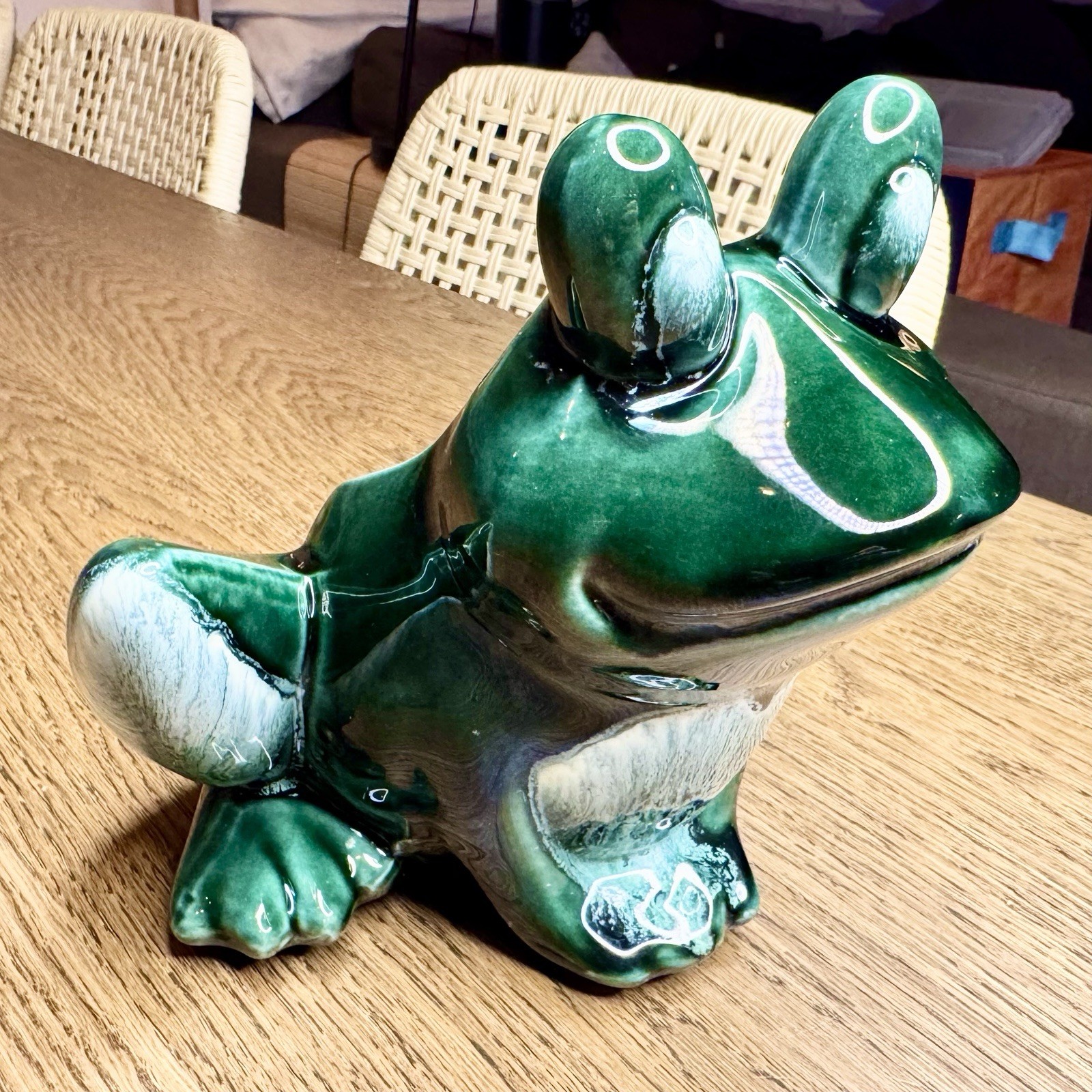 Vintage Hull Pottery Frog Planter F70 Retro MCM Green Drip Glaze Ceramic Planter