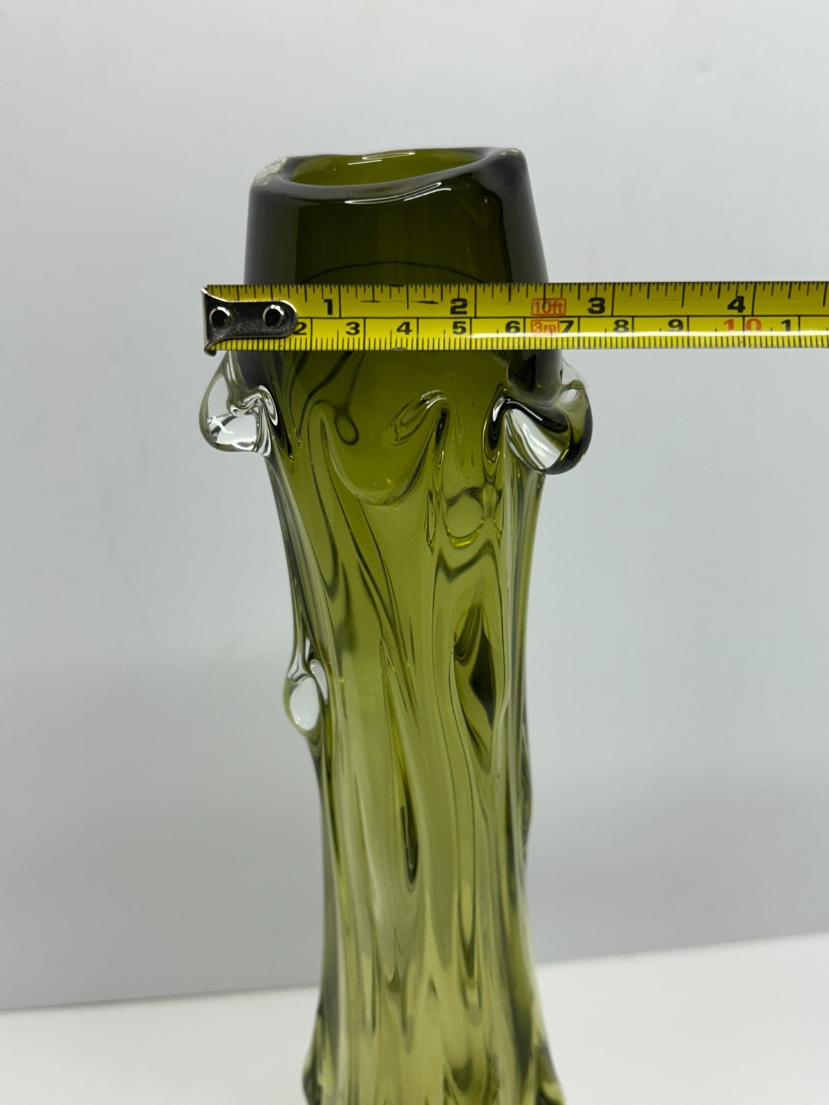 Vintage 17″ MCM Murano Green blown Glass Vase Seguso Art Glass 1960’s