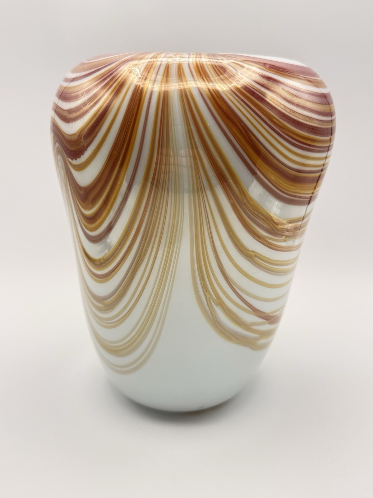 Vintage 1978 Studio Art Glass Vase Hand Blown Amber Swirl Signed Artist