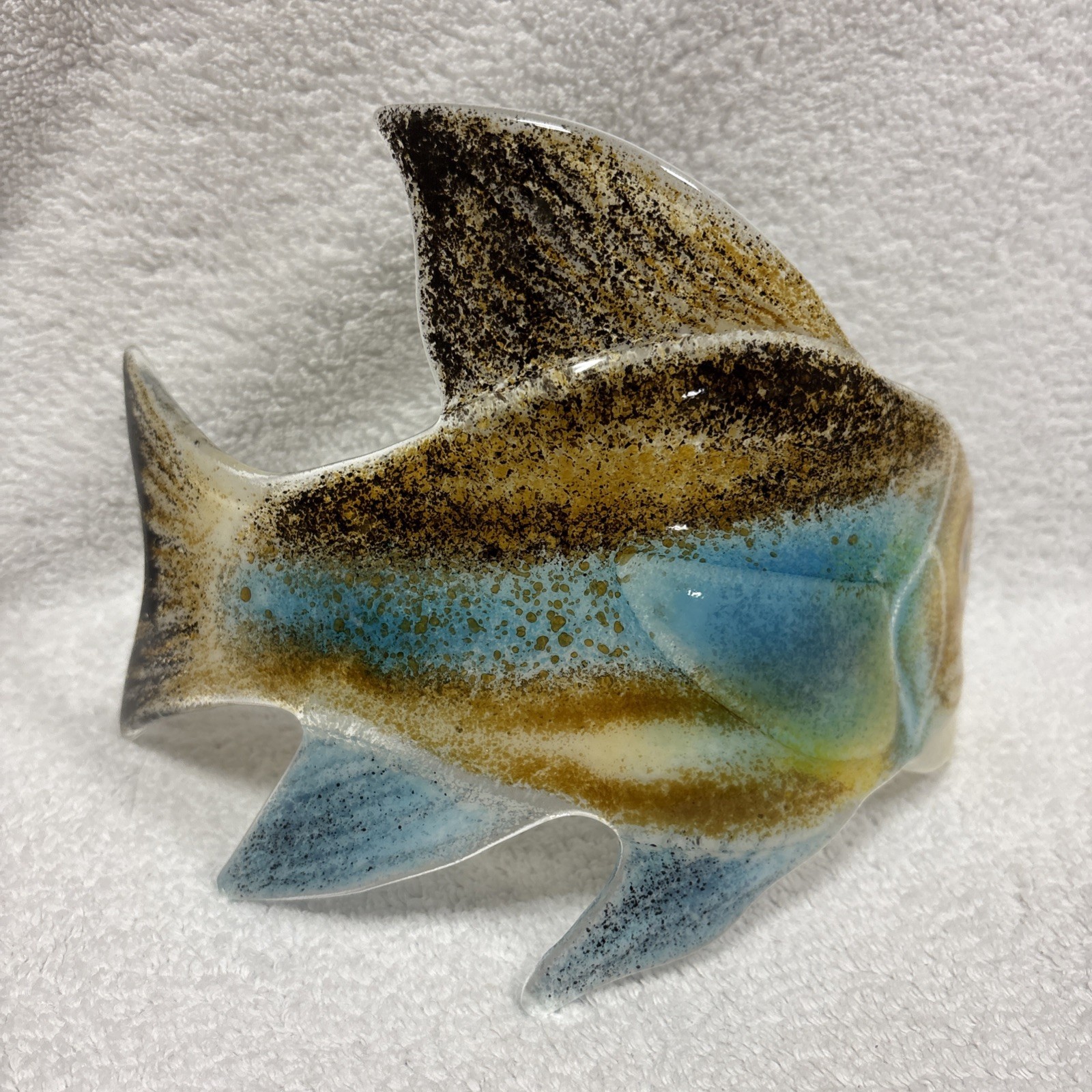 KILN ART Fused Art Glass Curved Fish Signed by Artist Sharon McNamara MINT cond