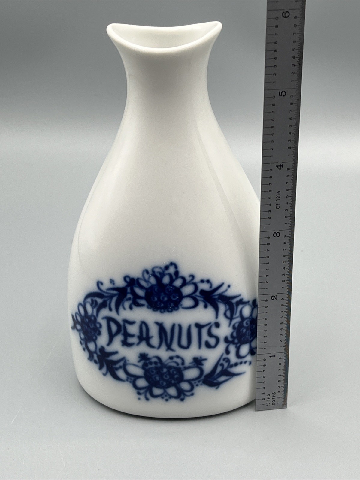 Vintage Porsgrund Norway Porcelain Peanut Shaker Bud Vase Danish Blue White 5.5”