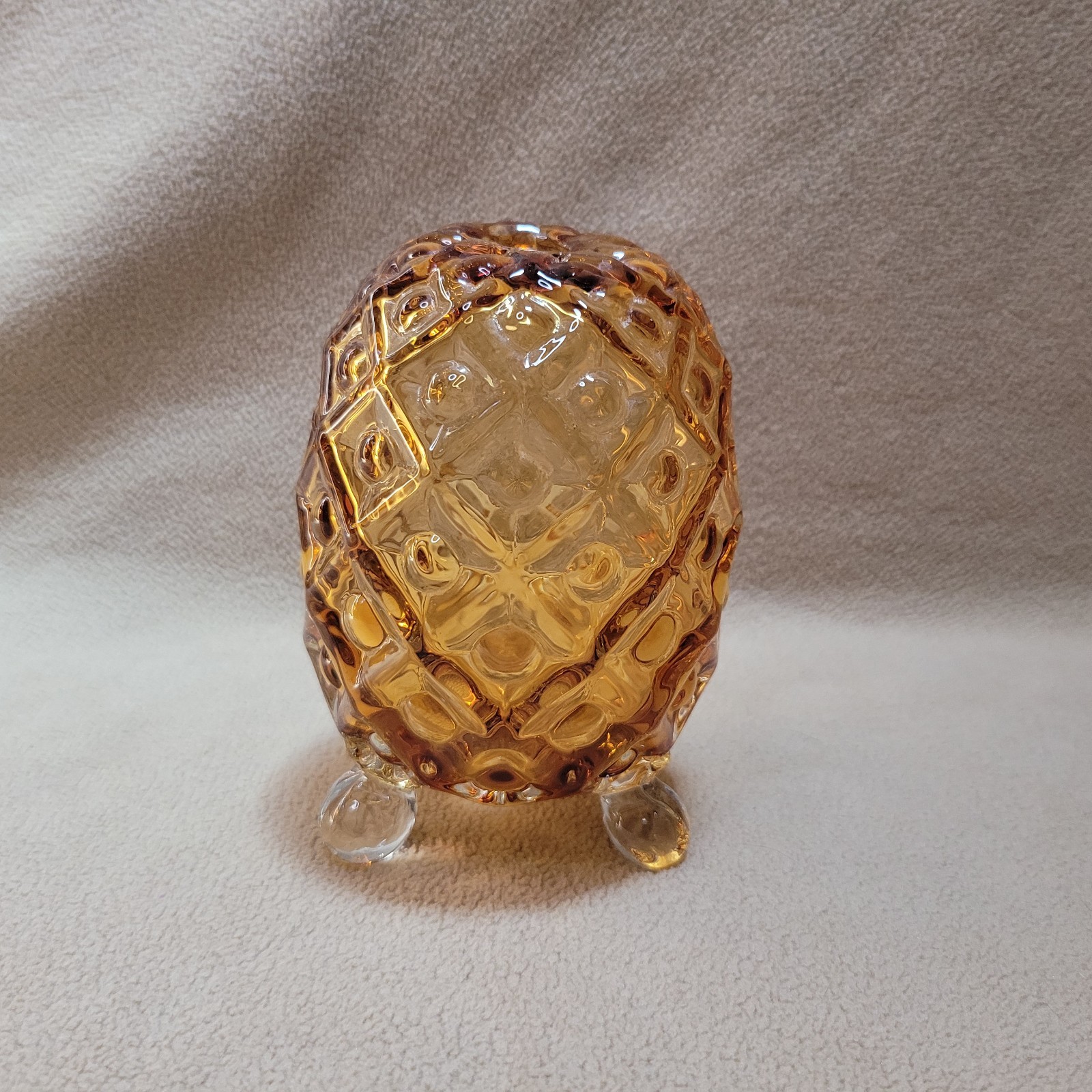VTG Fenton Pineapple EGG 3 Toed Footed Amber Honey Hobnail Textured Art Glass