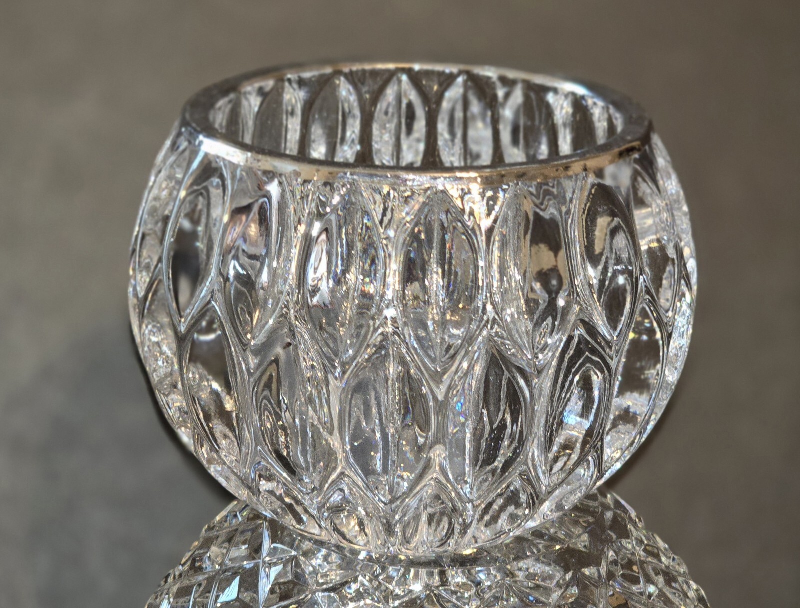 Teardrop Pressed Crystal Glass Votive Candle Holder Vase Silver Banded Elegance