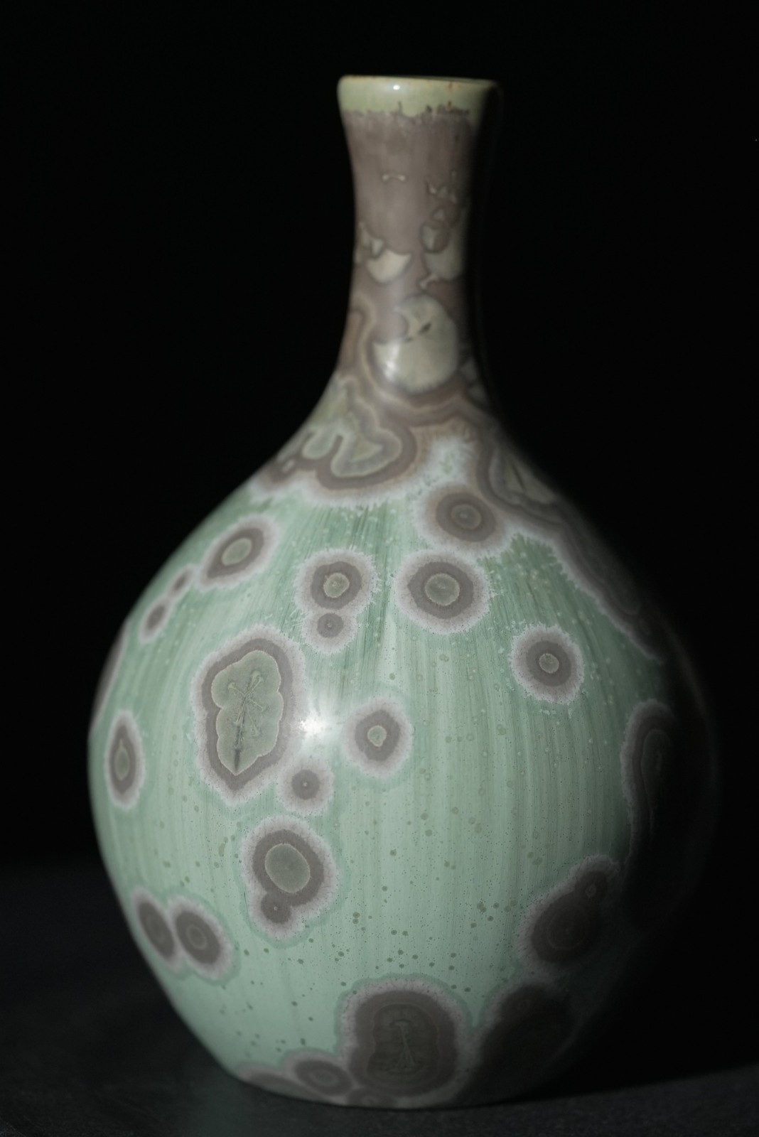 Crystalline Glaze Porcelain Vase 7.5″ Green Acid Wash, Hand Thrown, Studio