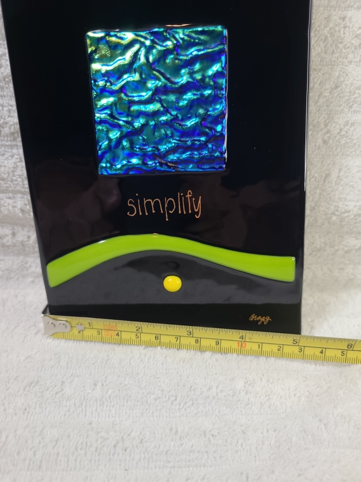 Diane Bragg Art Glass Iridescent Blue Black Fused Glass “Simplify” Wall Hanging