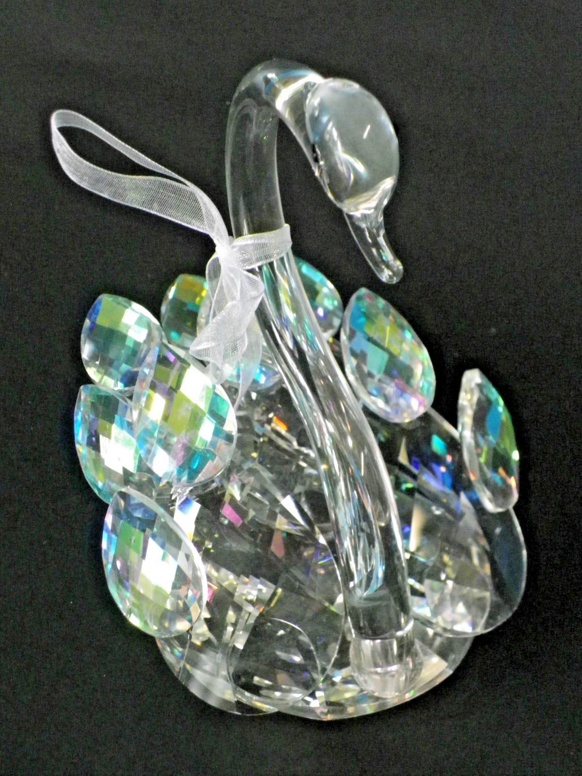 Crystal Faceted Swan Figurine Clear Glass Black Eyes Mother’s Day Gift 6.5″ x 7