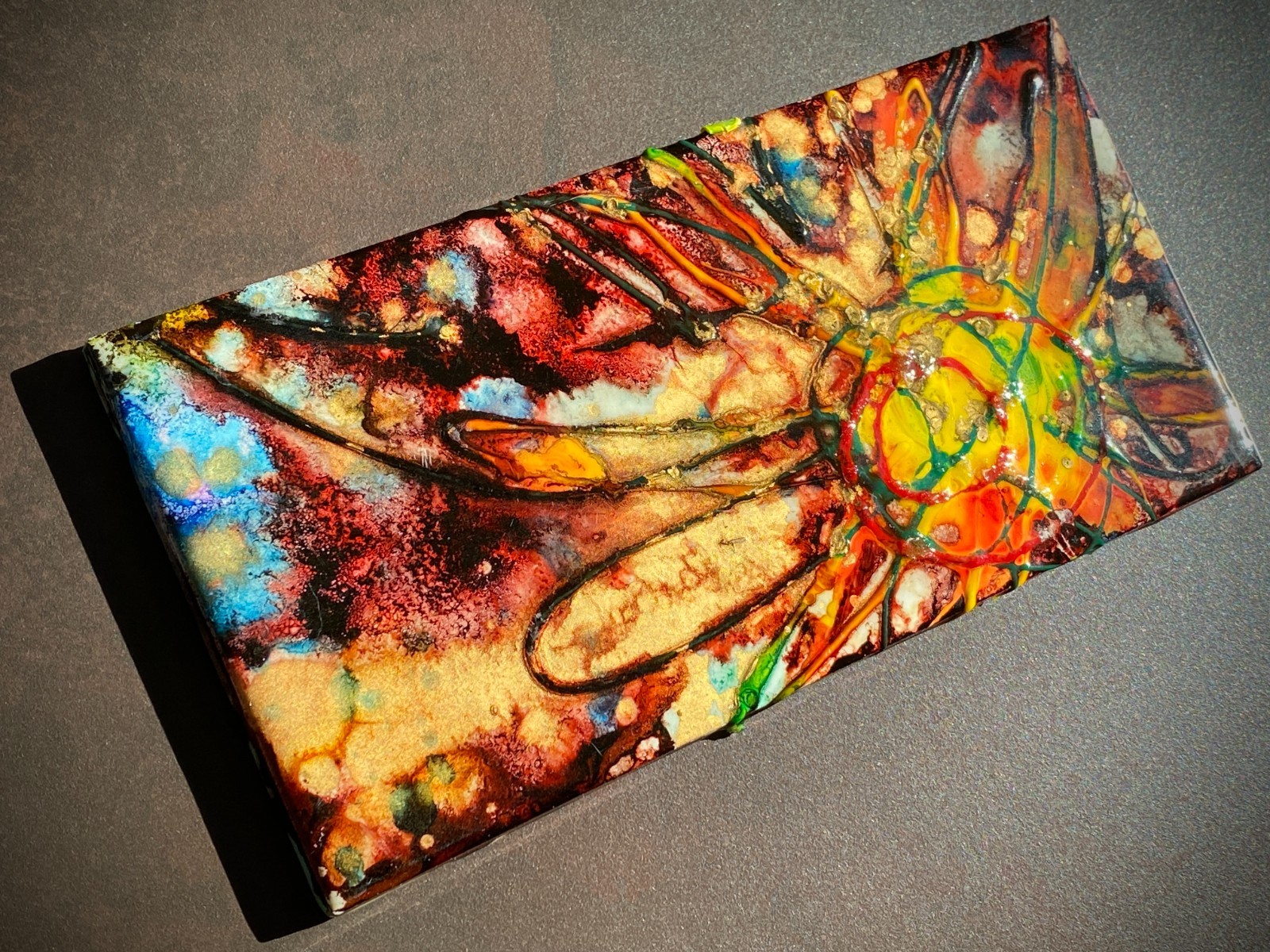 Sunflower Ceramic Art Tile (8.5×4.25″) Abstract Mixed Media Resin Artwork Decor