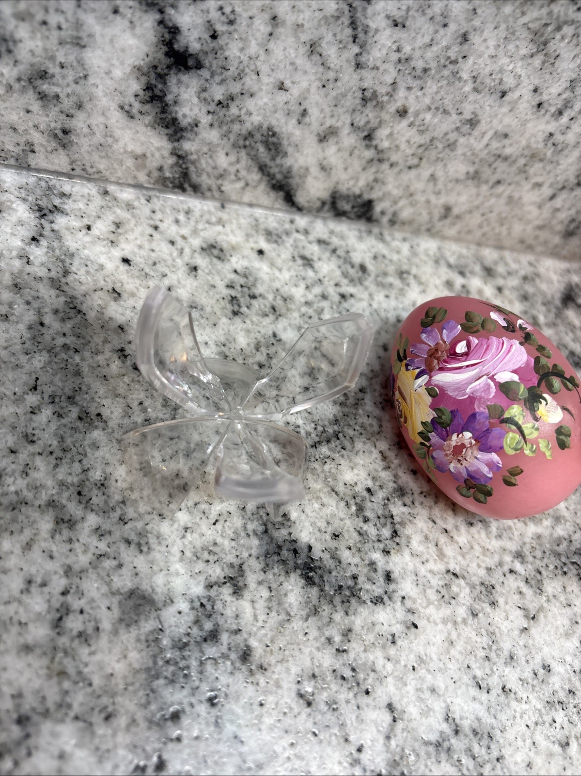 Hand Painted marble egg Pink Floral Decorative Signed– Stand Included