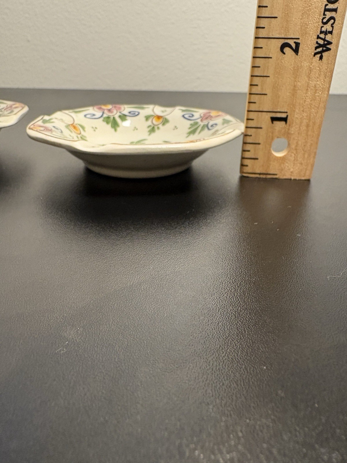 Vintage Signed DP Delft Glazed Handpainted Floral Ashtray Trinket Dish