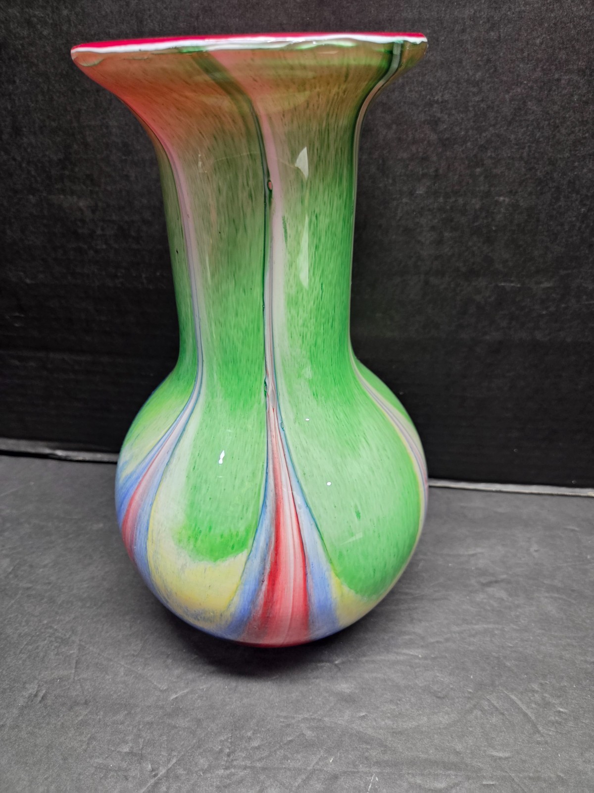 STUNNING HAND-BLOWN MURANO-STYLE MULTI-COLORED SWIRL ART GLASS VASE ~ EXCELLENT