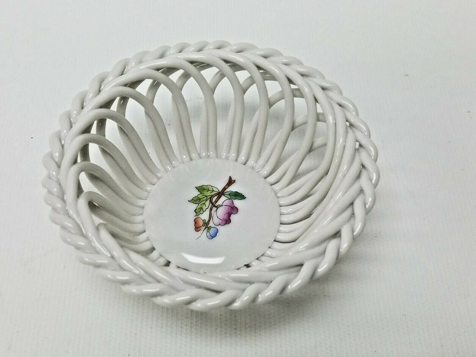 Herend Flowers 7373 / VA Handpainted Basket Weave Pierced Dish Free S&H