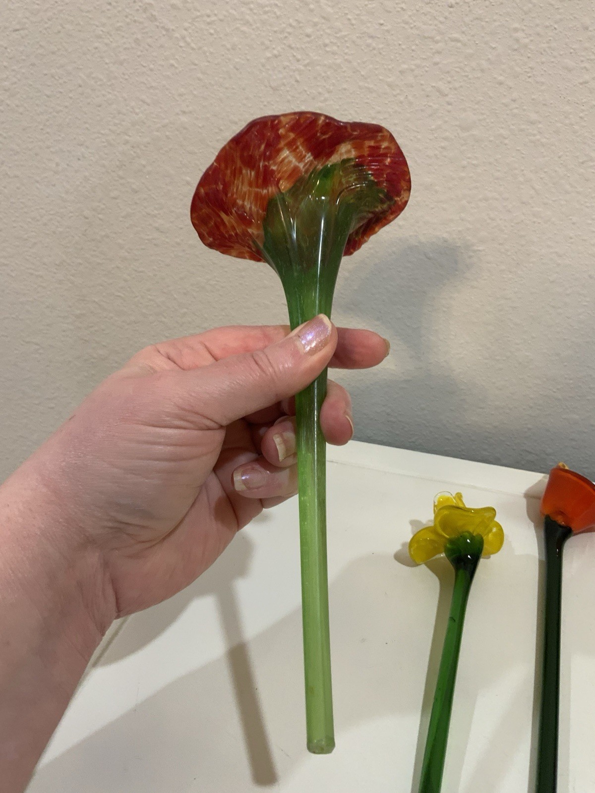 Vtg Czech Hand Blown Art Glass Murano Daffodil Calla Lily Anthurium Flower Lot