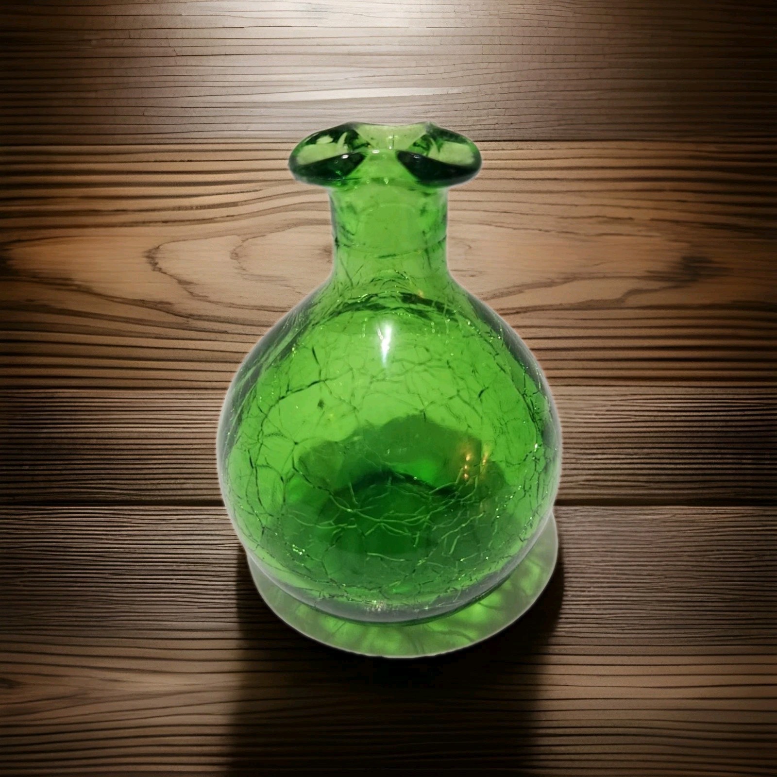Green Crackle Glass Vase 4 Inches Tall 3 Inches Wide