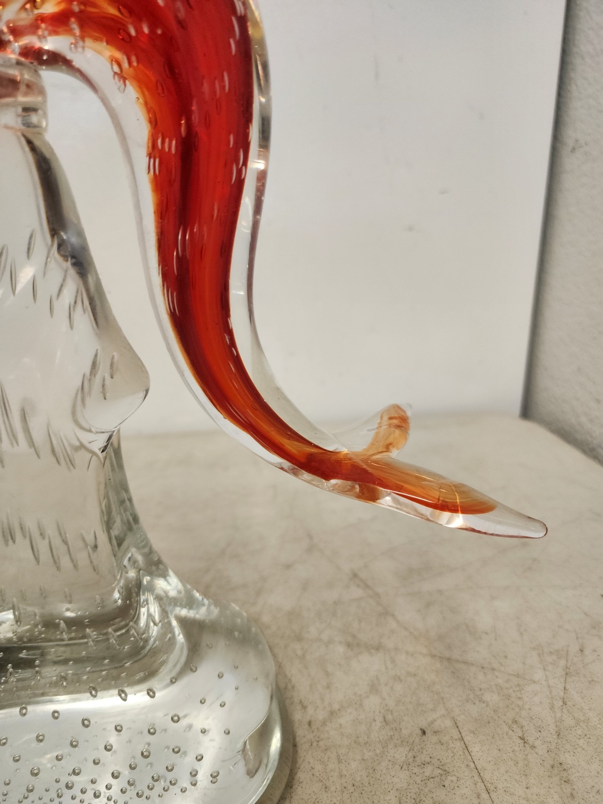 Vintage Glass Murano Dolphin Large 12 Inch Orange Heavy Glass RARE Heavy 8+lbs.