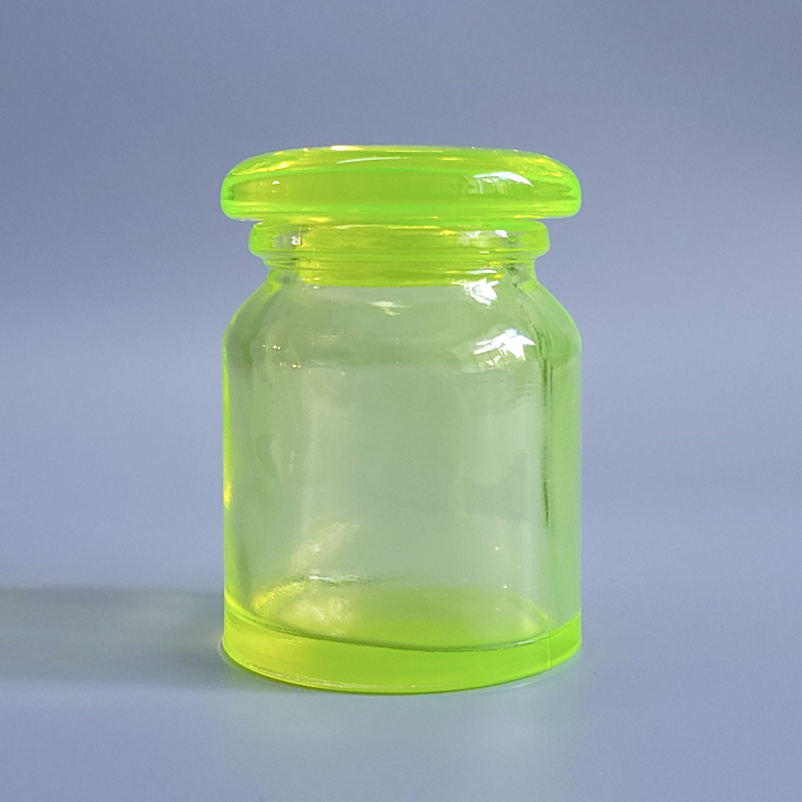Vaseline Uranium Glass Jar with Lid Vaseline Yellow Clear Glass Figurine