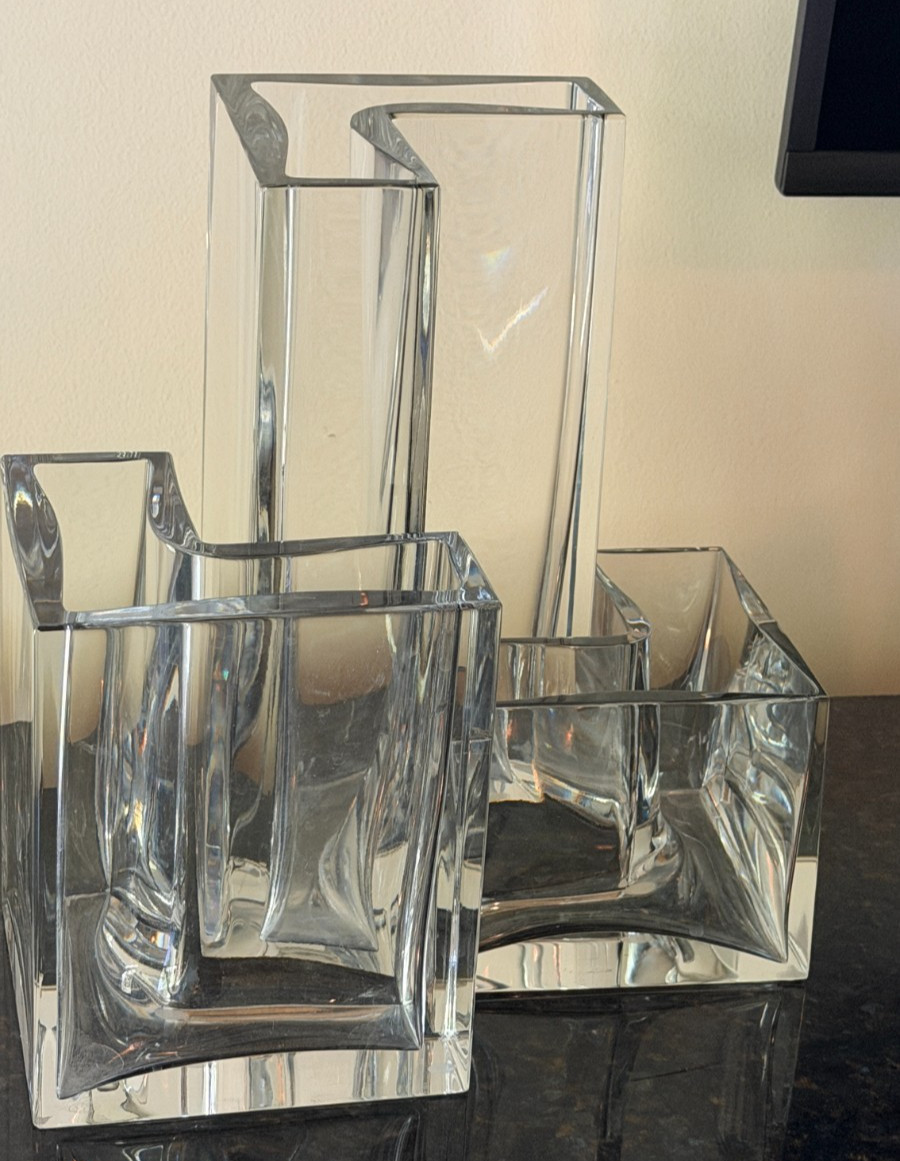 3 signed Baccarat colorless crystal glass Angle vases – selling all 3 together!