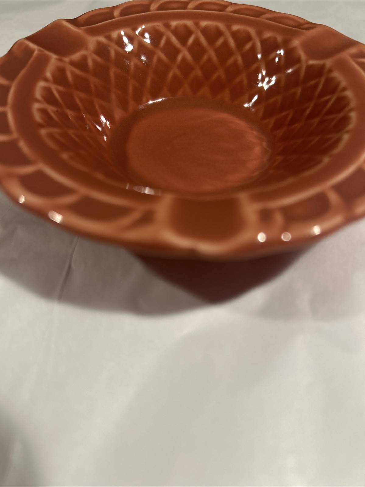 Vtg Homer Laughlin Harlequin Basketweave Ashtray Original Rose Glaze 1930s HLC