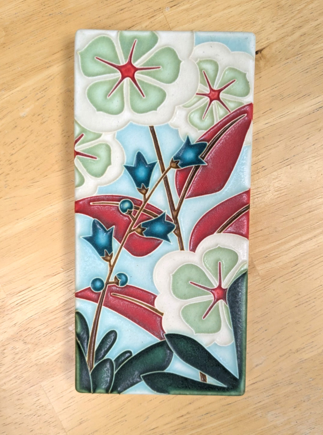 Motawi Tileworks Floral Handmade Art Pottery Tile 3 7/8″ x 7 7/8″ Included Stand
