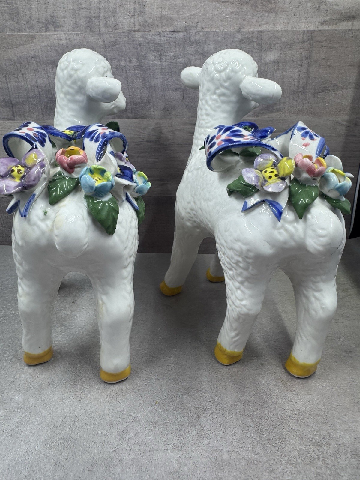 Vintage Porcelain LAMB Figurine Hand-Painted Flowers Capodimonte Style Set Of 2