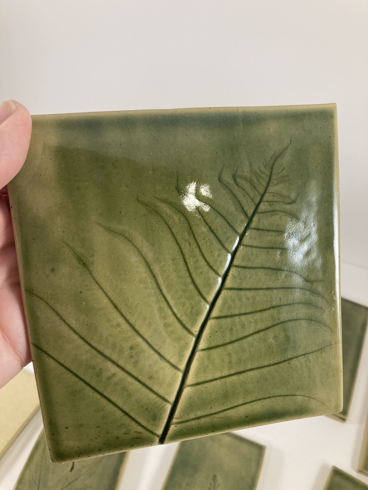 Studio Pottery Tiles Ceramic Green Nature Mosaic Leaf Leaves Tree, 2.5 – 5”