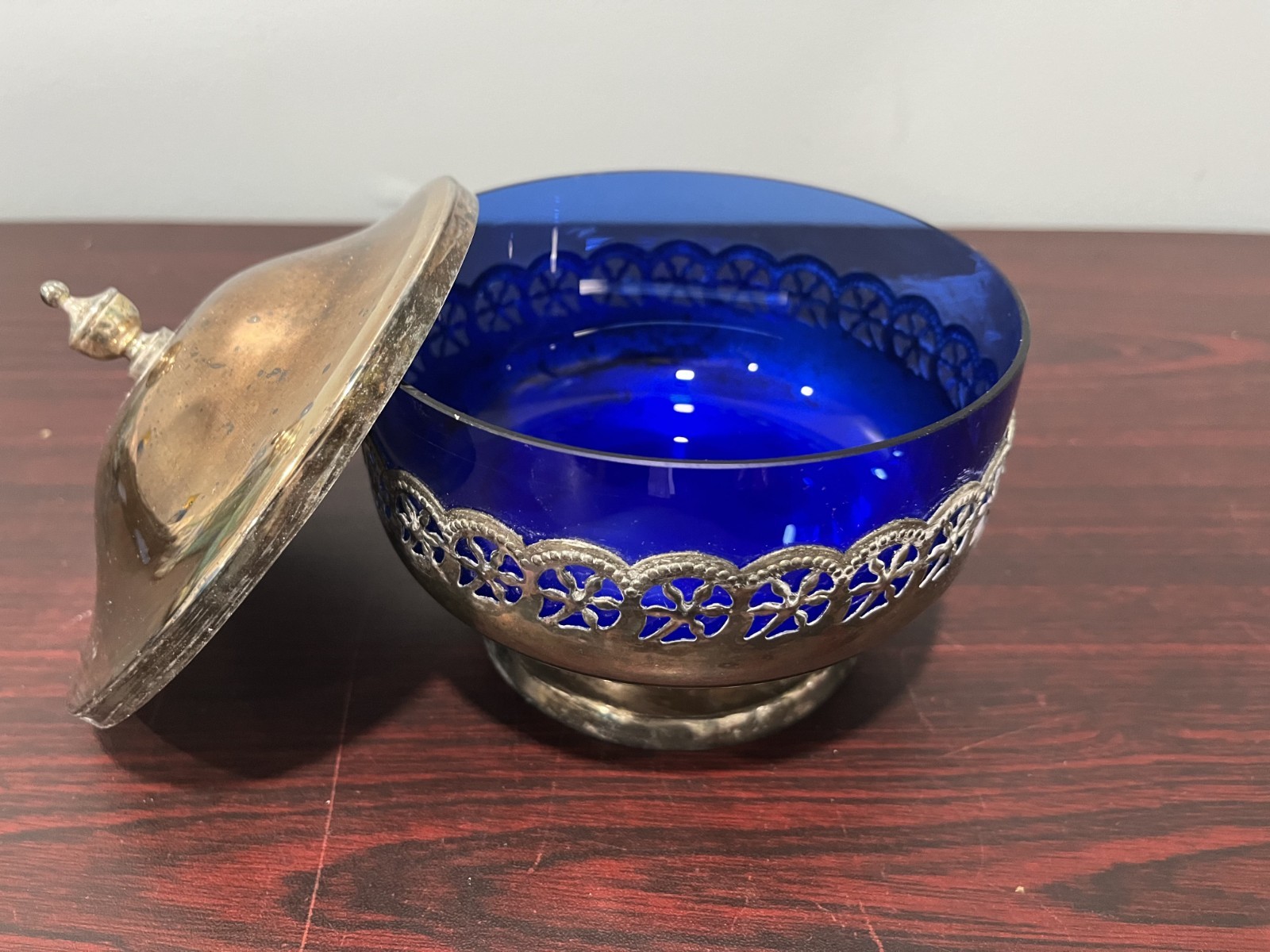 Vintage Rare Soviet Sugar Bowl Blue Cobalt Glass USSR 70-80s