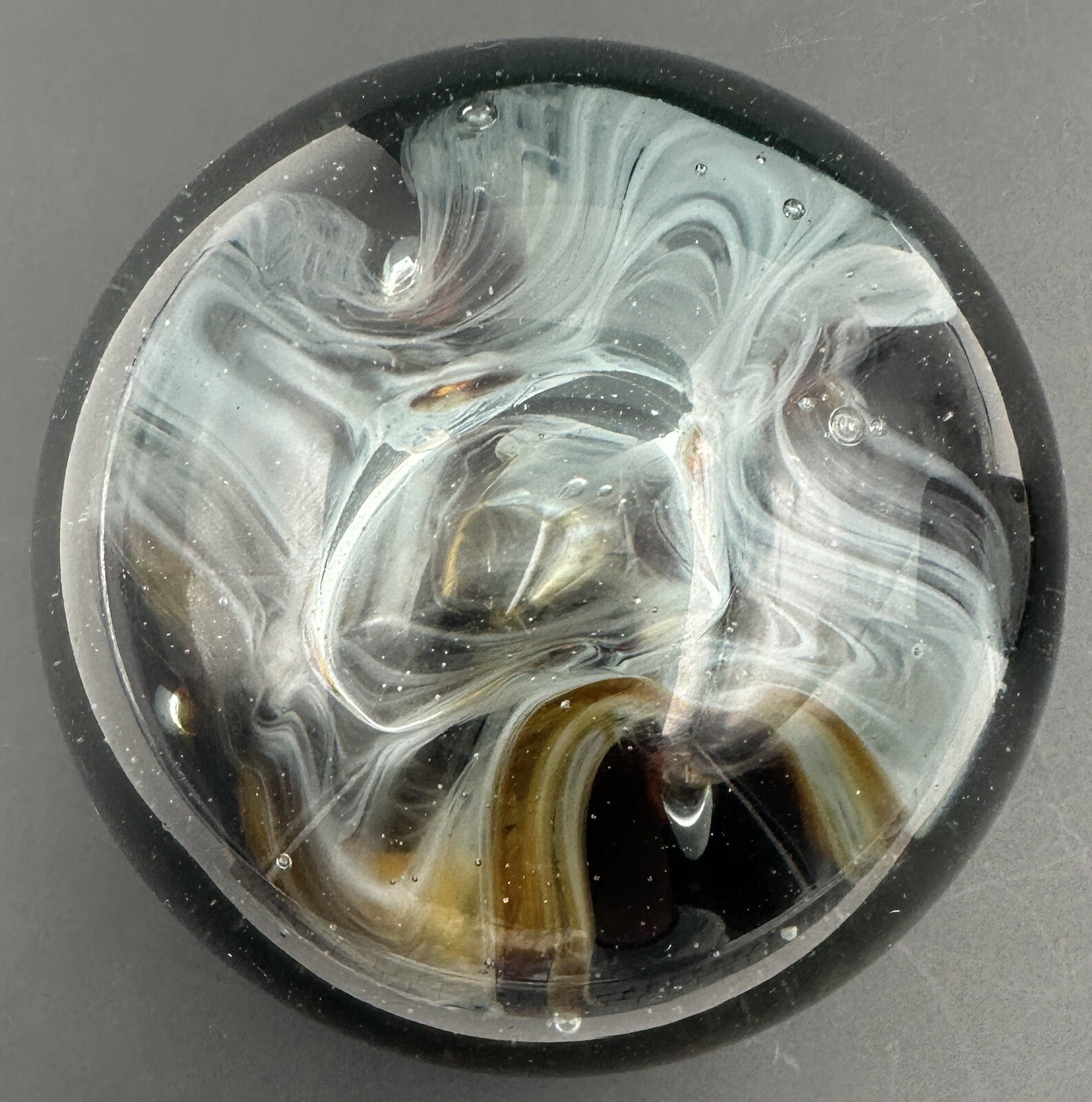 Art Glass Paperweight Abstract Flower Bubble Multicolor Brown