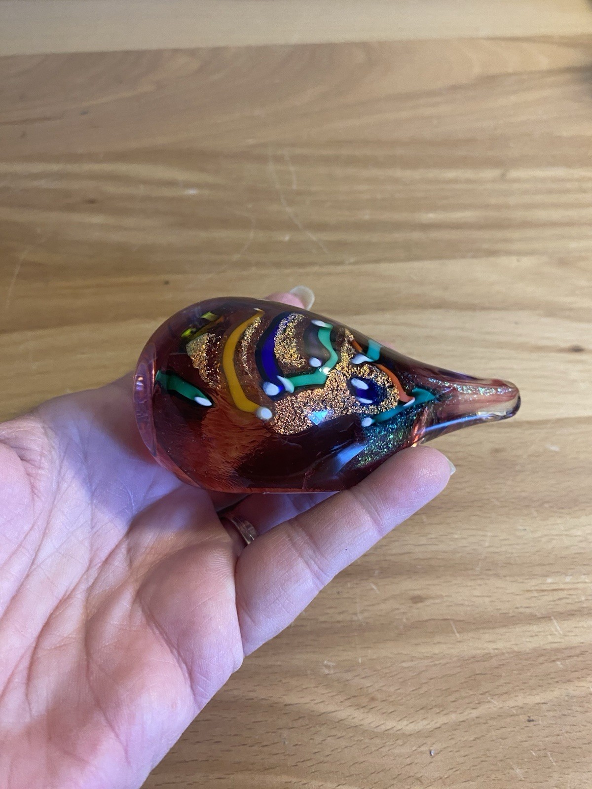 STUNNING Glass Eye Studio Multicolored HEARTS OF FIRE Sparkle Paperweight 3.75″L