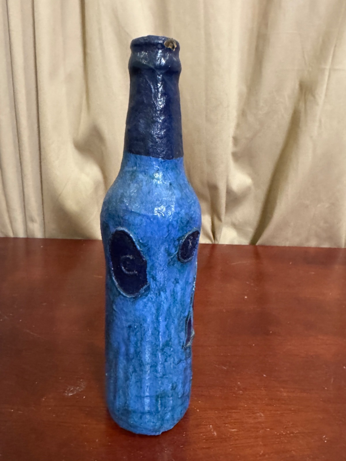Unique Blue!! Handcrafted Glass Art Fun Monster! 1970s Vintage Bottle!