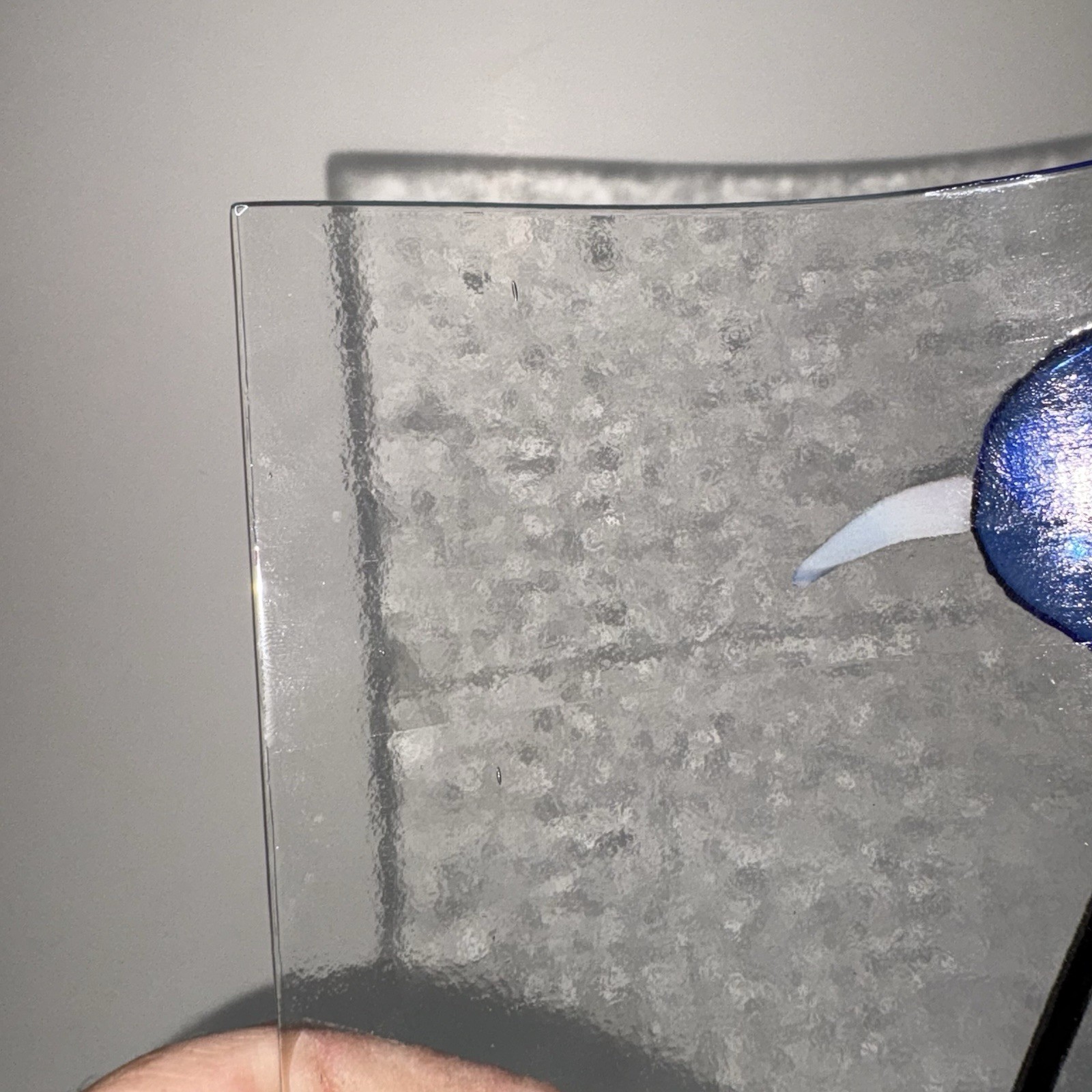 Fused Glass Bird on Curved Glass Sculpture Signed Blue Bird Home Decor 6”x6”