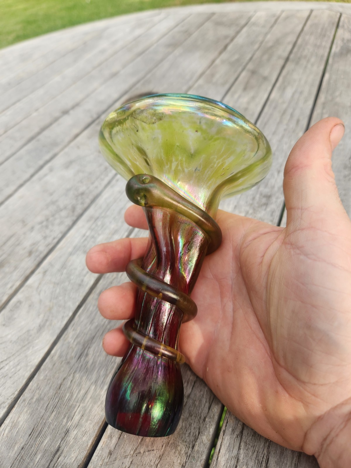 Antique Bohemian Rindskopf Serpent Snake Oil Spot Vase Grenada Pepita ~ READ