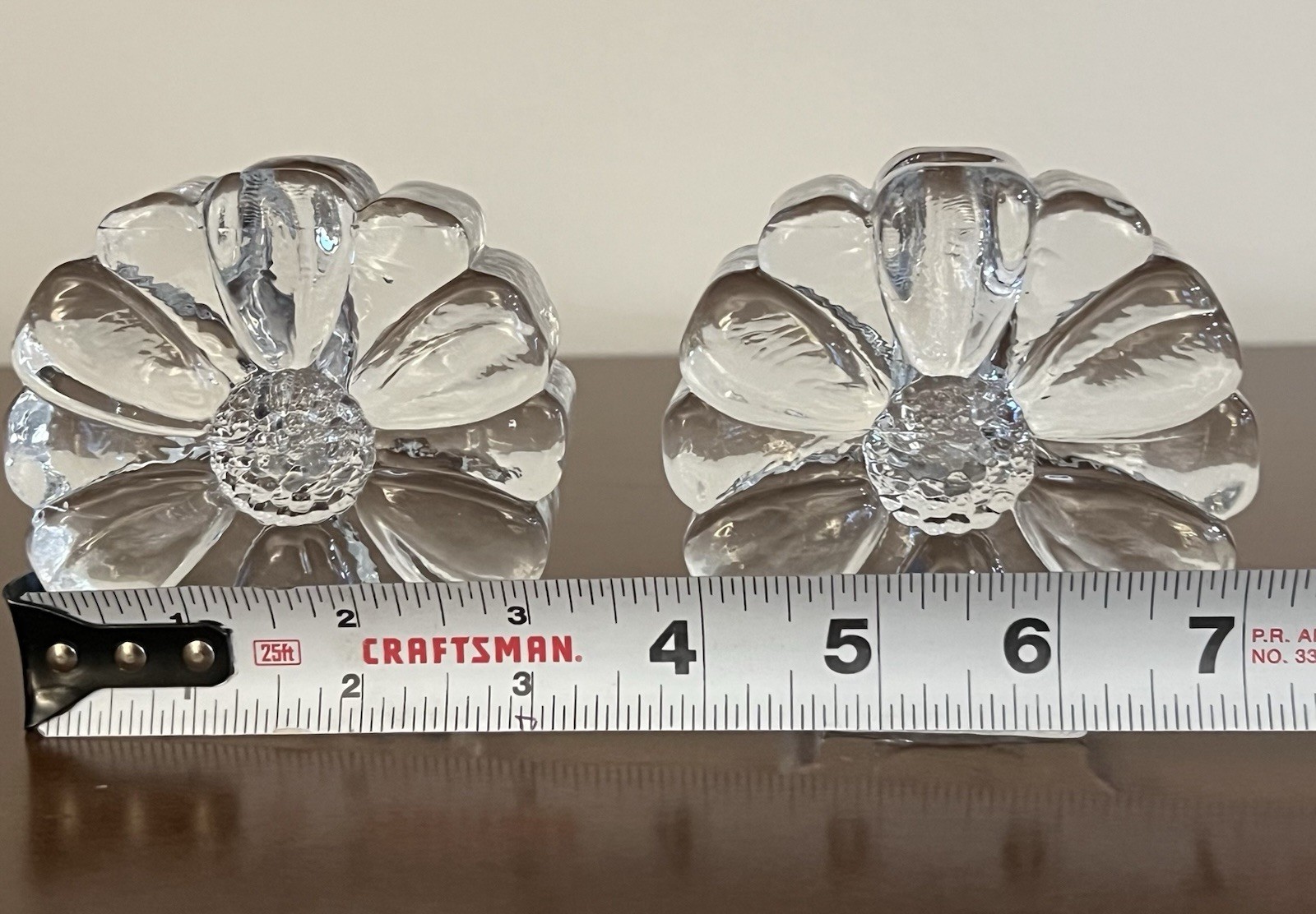 Vtg Nybro Sweden Crystal Flower Candle Holders Pair Paul Isling Daisy Glass