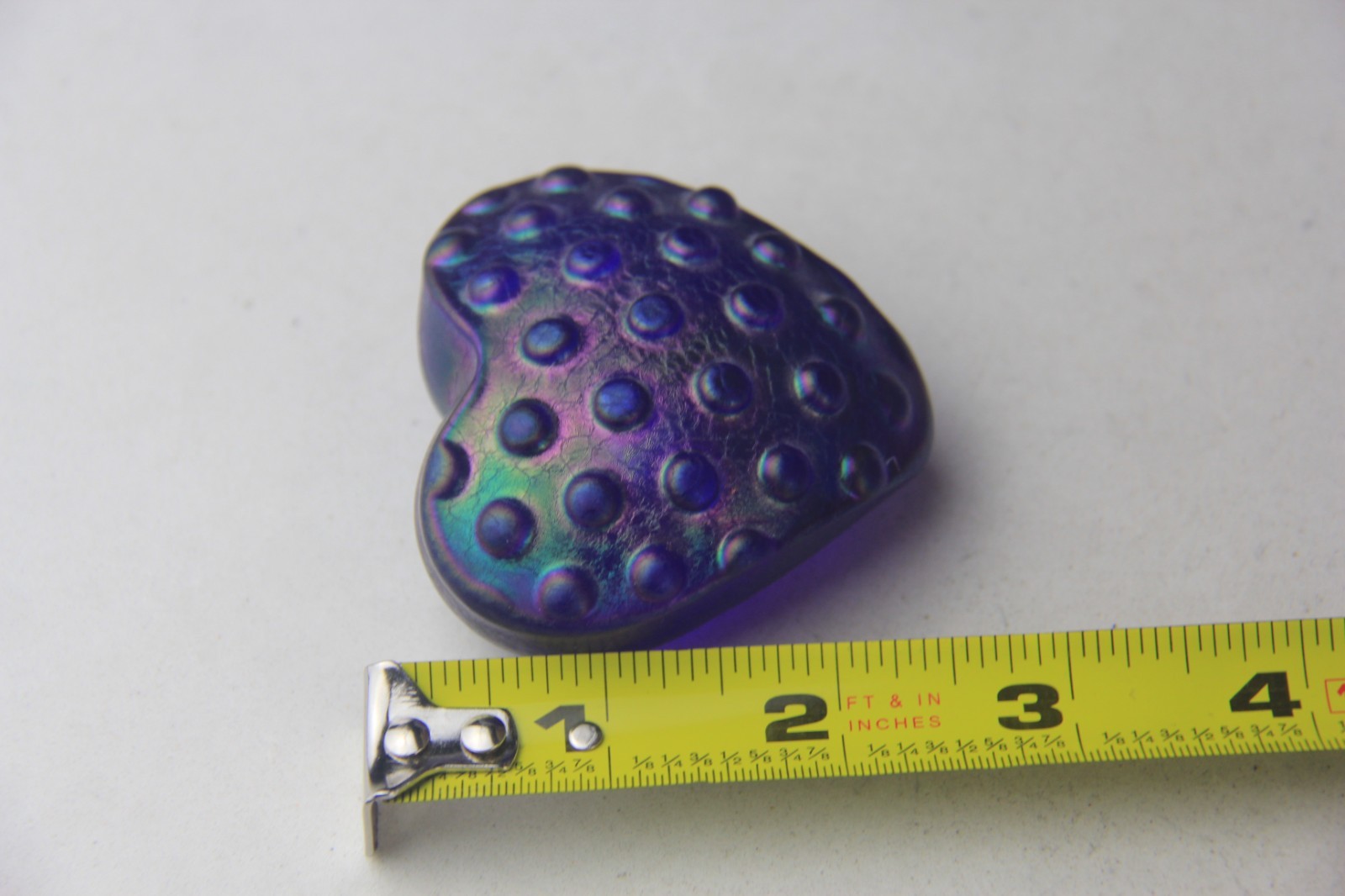 Vintage Signed Robert Held Art Glass Blue/Purple Iridescent Heart Paperweight
