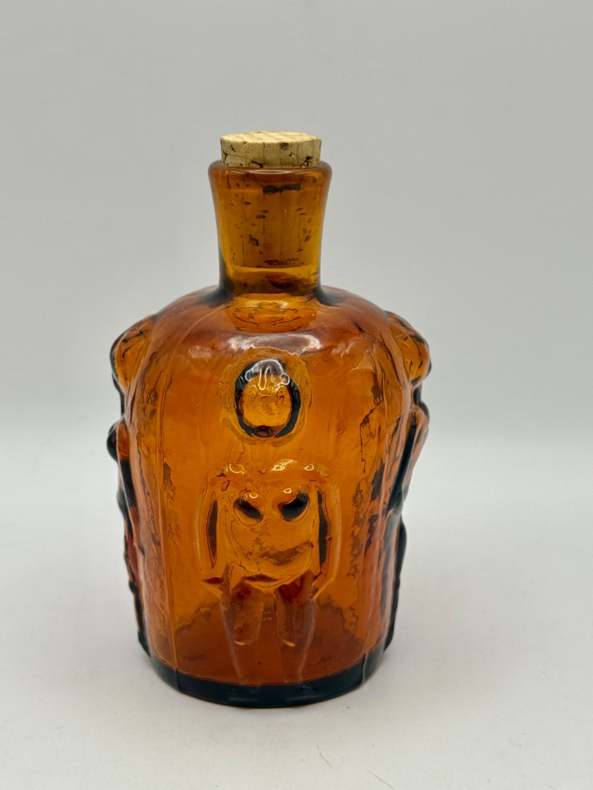 Vintage Eric Höglund People, Human, Amber Glass Bottle with Relief Human Figures