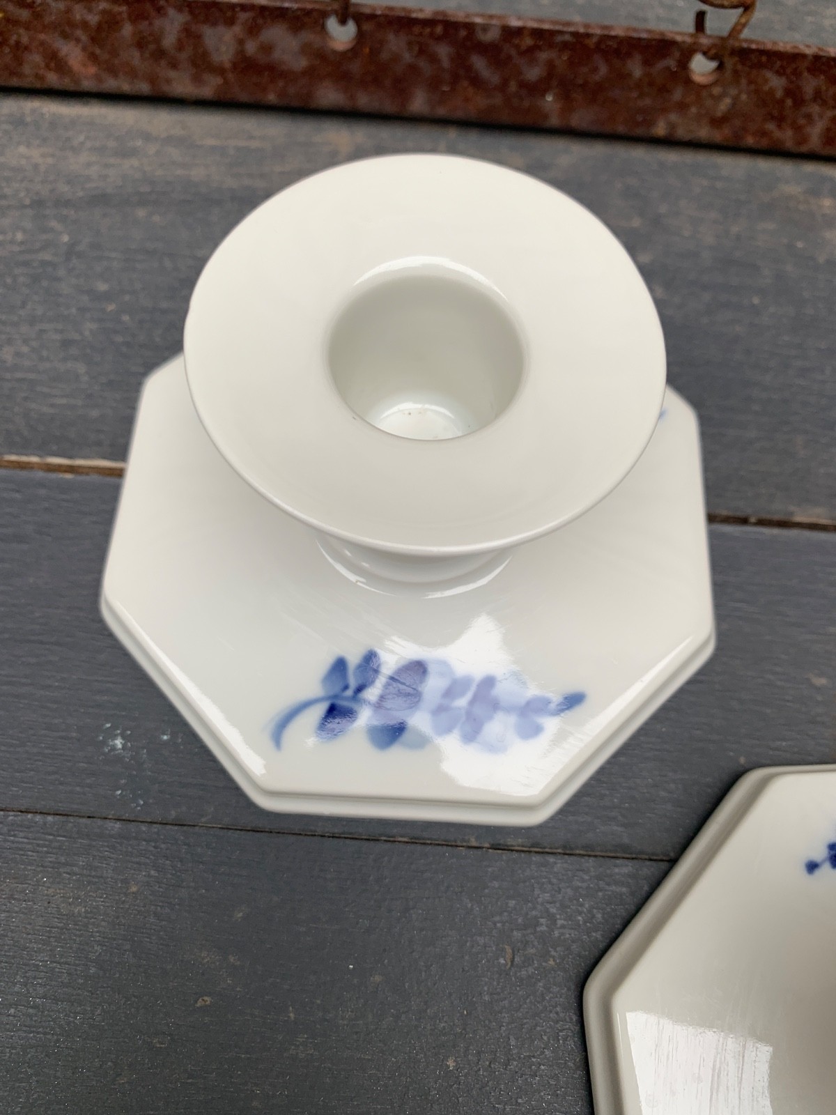 2 Danish Royal Copenhagen Porcelain Candlestick Holders Blue White Floral