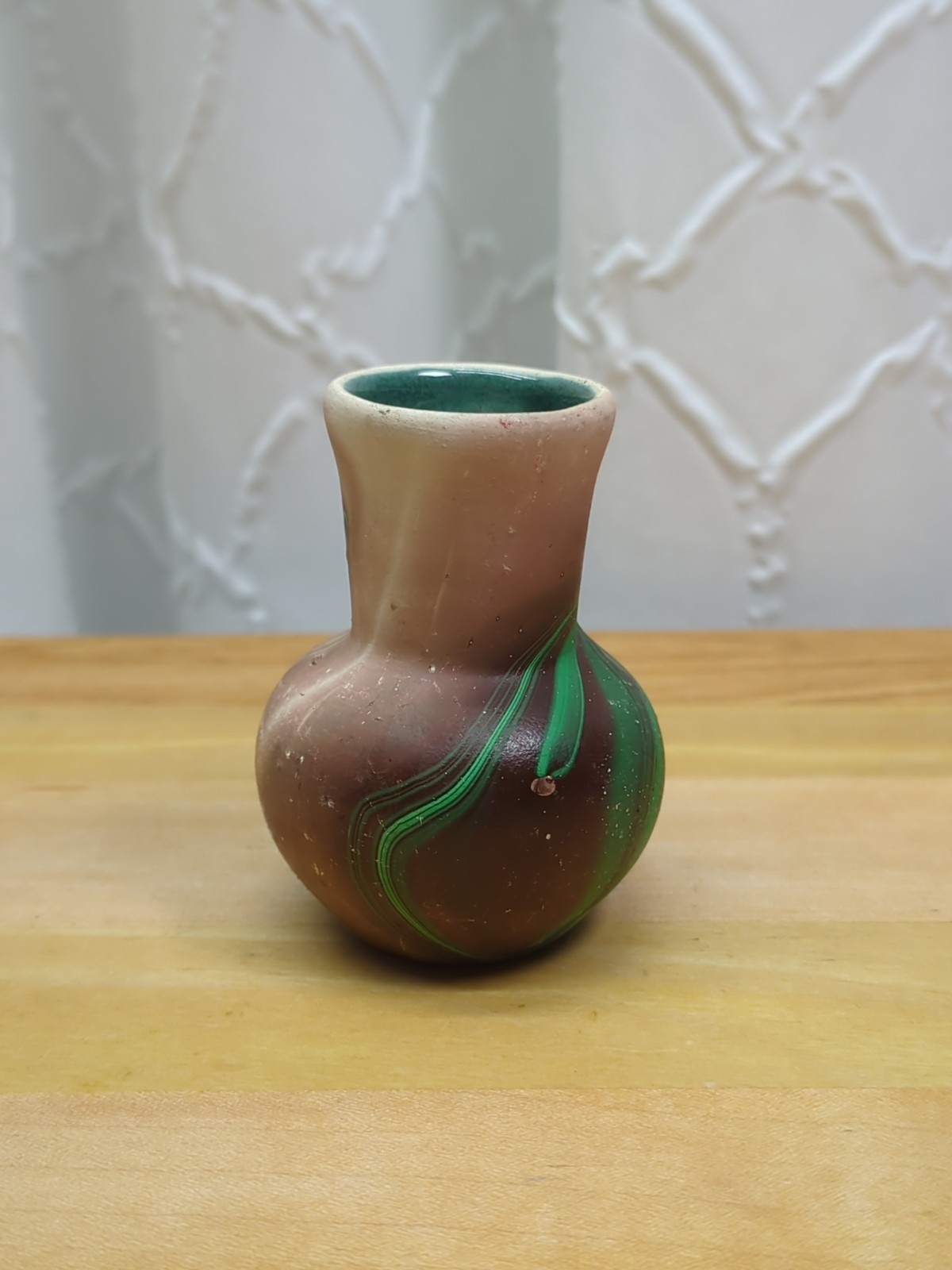 Vintage Bud Vase Hand Painted Southwestern Brown & Green 2-3/4″ Tall