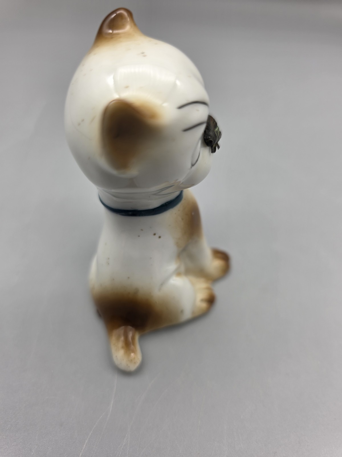 Vintage Porcelain Puppy Dog Figurine W Fly on Nose Brown Speckled Germany #5562