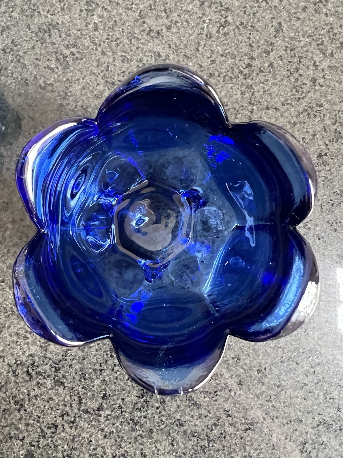 2 Cobalt Blue Thick Glass Tulip Petal Votive Holders /Vase Design Guild