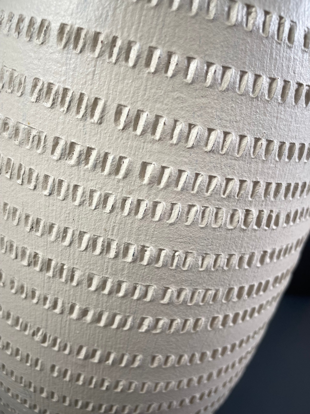 Textured Pottery Vase 12″ Beige Natural Stripe Heavy Farmhouse