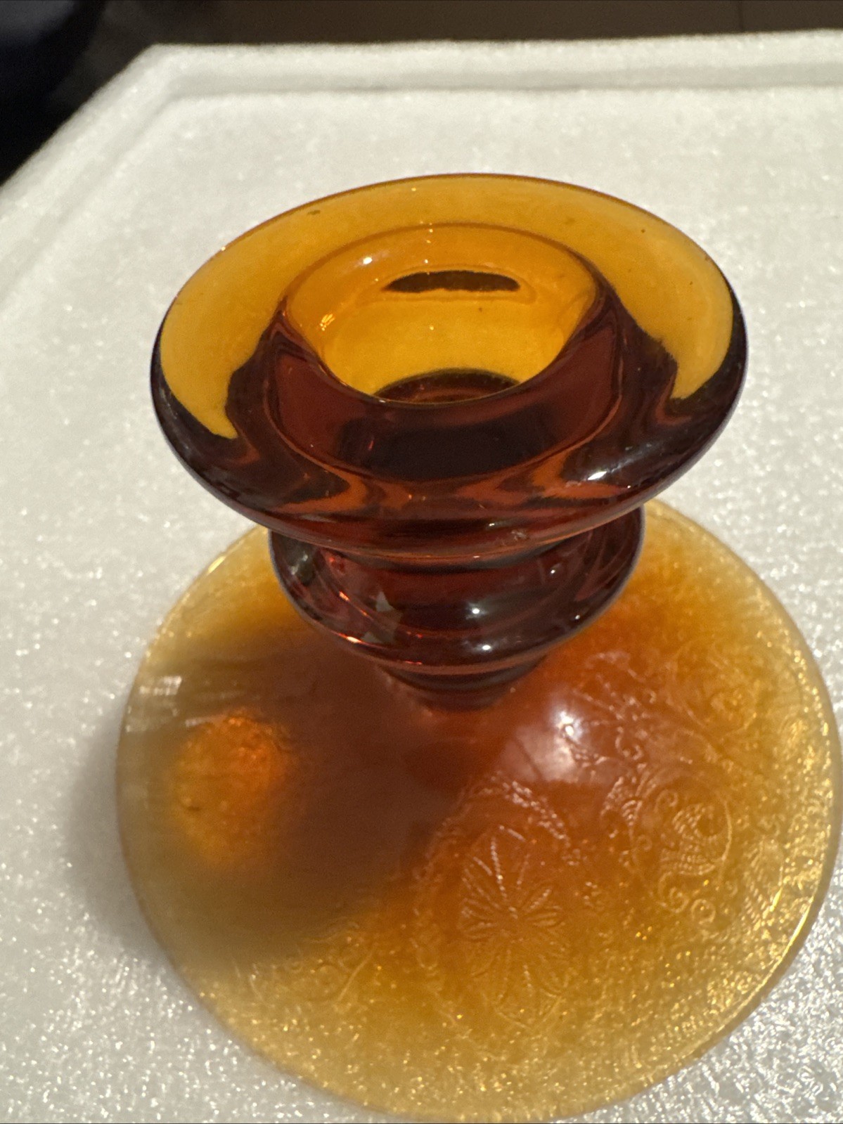 Cambridge Glass Amber Candleholder Magestic Mid Century Made in USA 4.25″ x 2.25