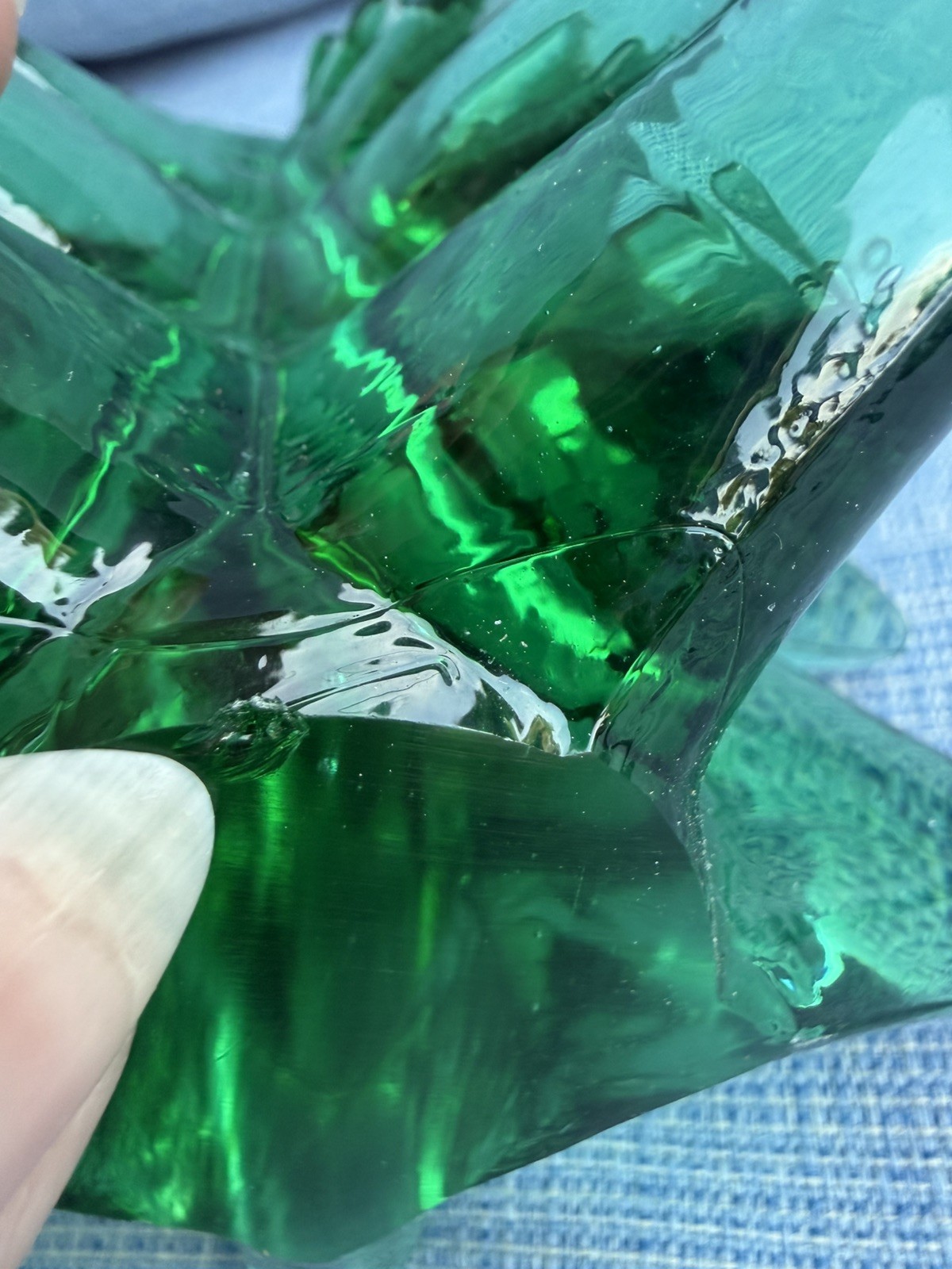 Vintage Green Crystal Glass Christmas Tree Sculpture Figurine 8” READ