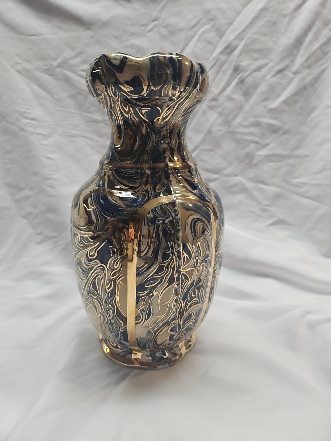 Vintage Columbia Aptware Ohio Swirled Cobalt Blue Vase EXQUISITE!!
