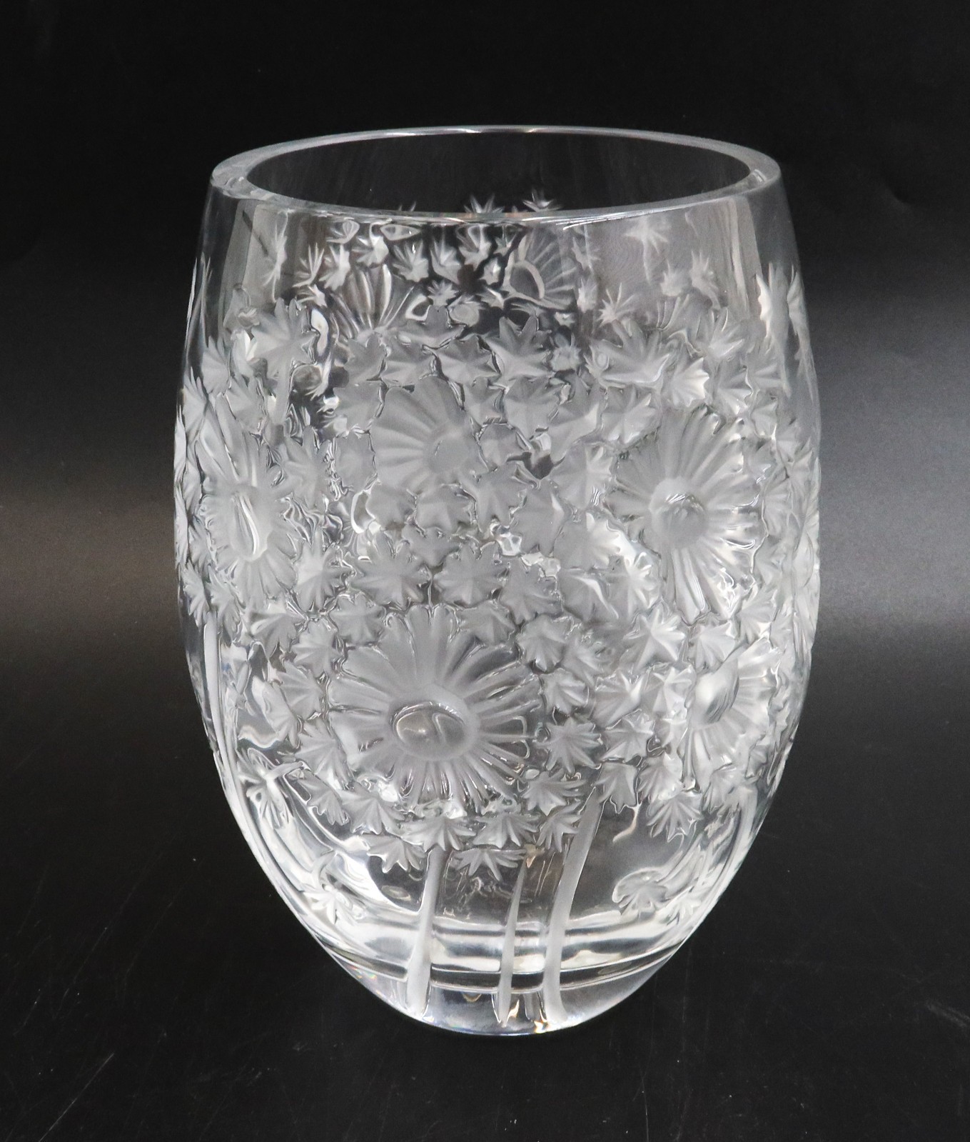 Lalique France Crystal Glass Vase in Bucolique Signed