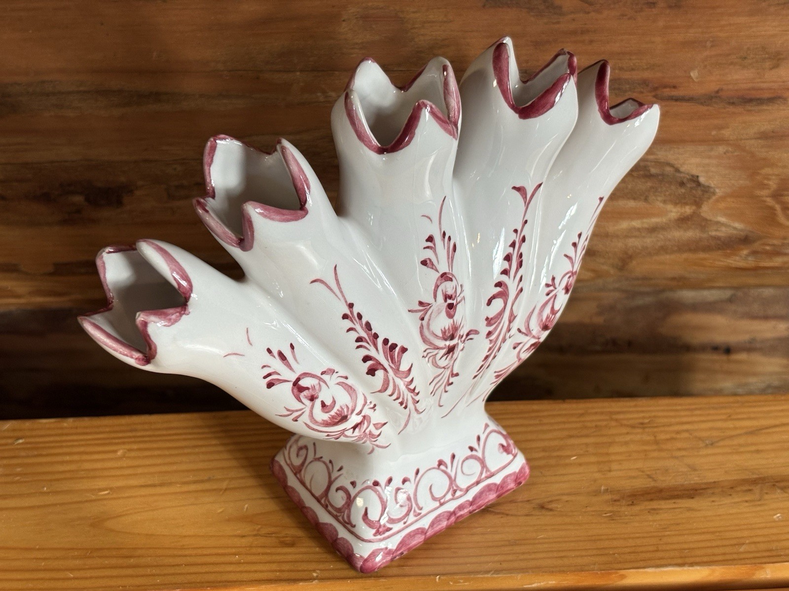 Vtg RCCL Jay Willfred of Andrea by Sadek Hand-Painted 5-Fan Finger Vase Portugal