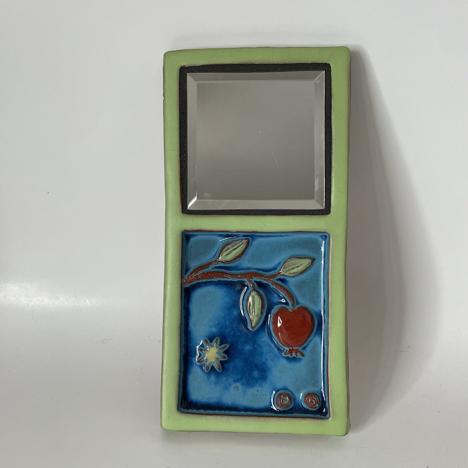 Eartha Handmade Pottery Tile with Mirror P. Collery Stamp