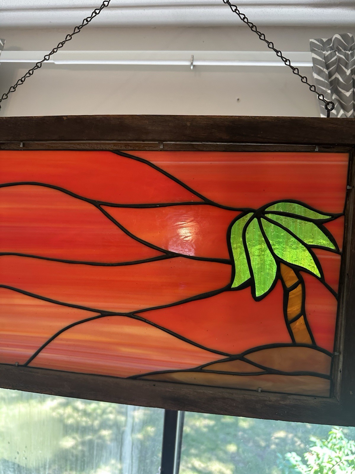 VTG Stained Glass Sunrise Sunset Sun Stained Glass Suncatcher Orange Palm Tree